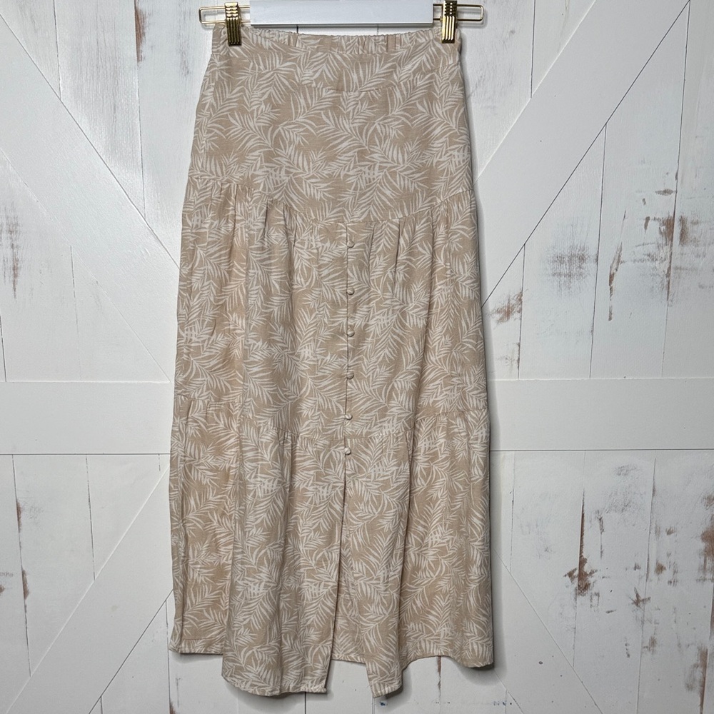Midnight Sky Cream & Taupe Tropical Maxi Skirt